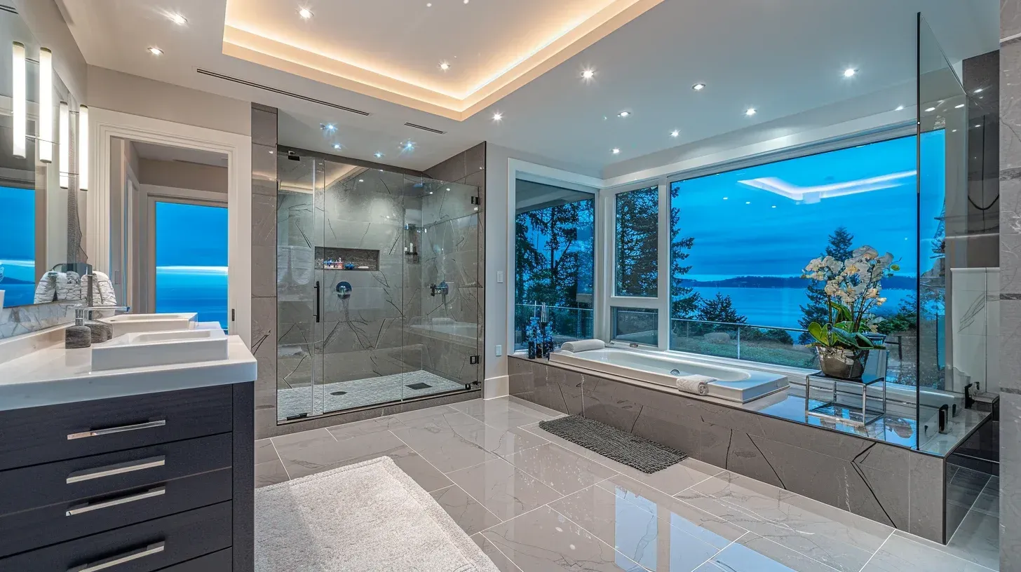 Bathroom renovation contractors Vancouver performing structural reinforcement and moisture-resistant drywall upgrade. Waterproof membrane applied to all wet zones. Full project coordination included.
Vancouver luxury bathroom remodel featuring bookmatched porcelain slab shower walls and rainfall shower head. Double vanity with engineered quartz enhances daily functionality. Completed by award-winning renovation company.
Bathroom renovation Vancouver BC with compact layout redesign and ergonomic storage optimization. Floating vanity increases floor visibility and perceived space. Ideal for apartment and strata renovations.
Vancouver bathroom remodeling specialists installing heated flooring and programmable thermostat system. Matte black fixtures create bold contemporary style. Built for residential and commercial bathrooms.
High-end bathroom renovation Vancouver showcasing mosaic tile feature wall and freestanding tub installation. LED recessed lighting highlights architectural details. Delivered by senior-level remodeling experts.