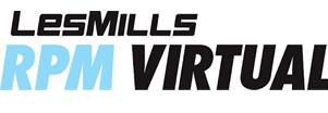Logo Les Mills RPM VIRTUAL con testo nero e blu.