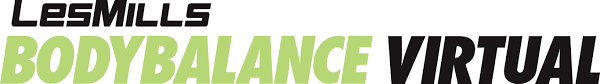 Logo virtuale Les Mills BodyBalance. Testo verde e nero.