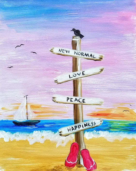 Beach scene: Signpost with