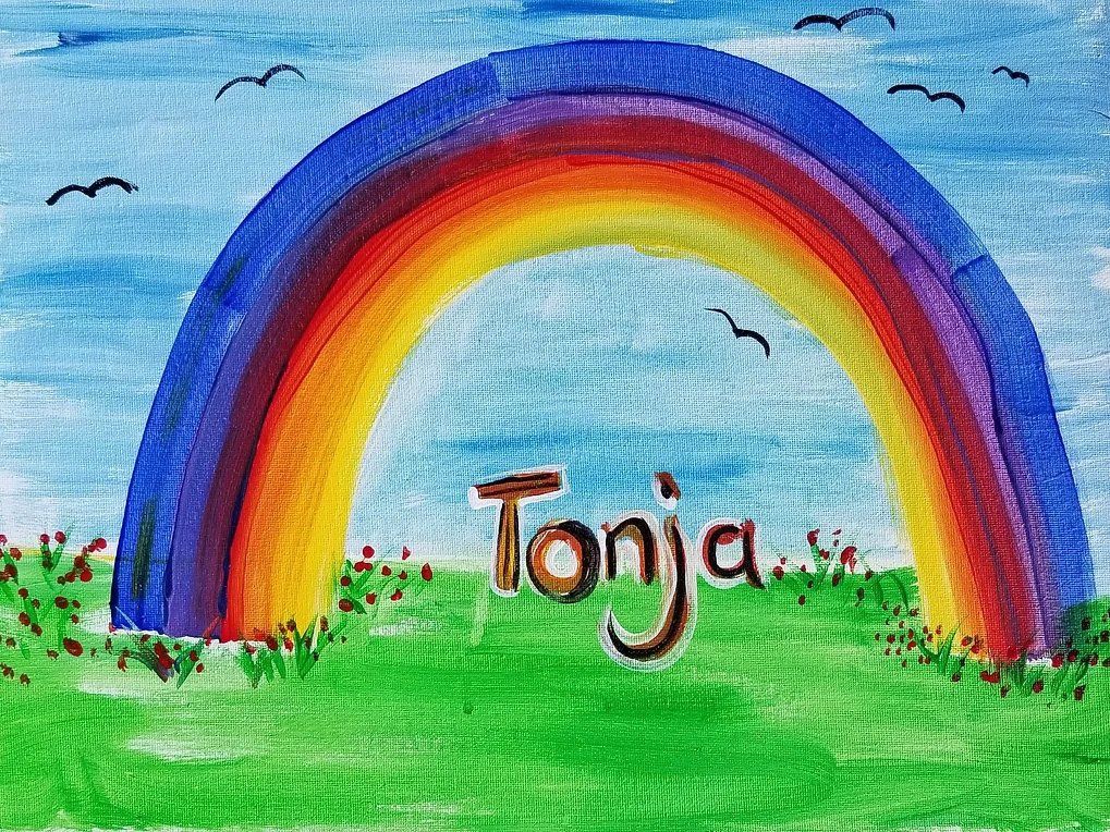 Rainbow painting with the name 