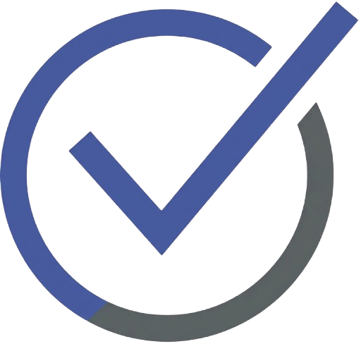 A red and black check mark in a circle on a white background.