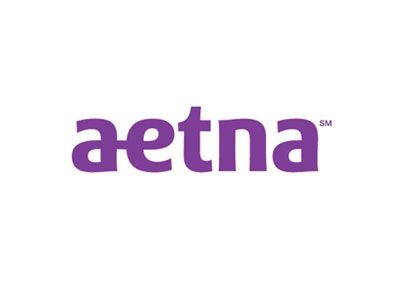The aetna logo is purple and white on a white background.
