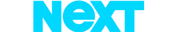 The word next is written in blue on a white background.