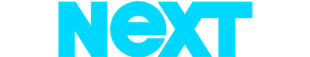 The word next is written in blue on a white background.