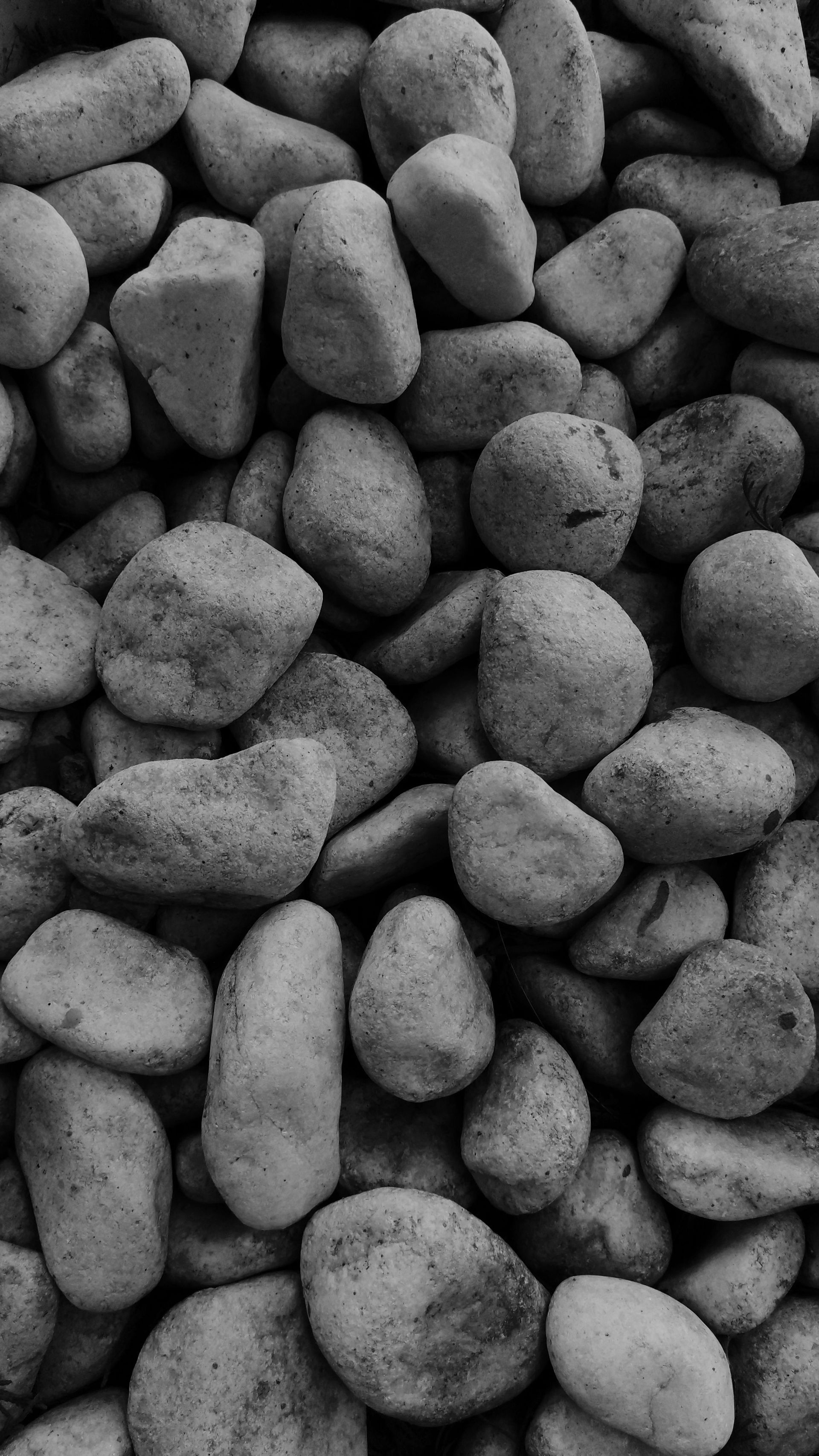 Close-up of small gray pebbles piled together in a textured pattern