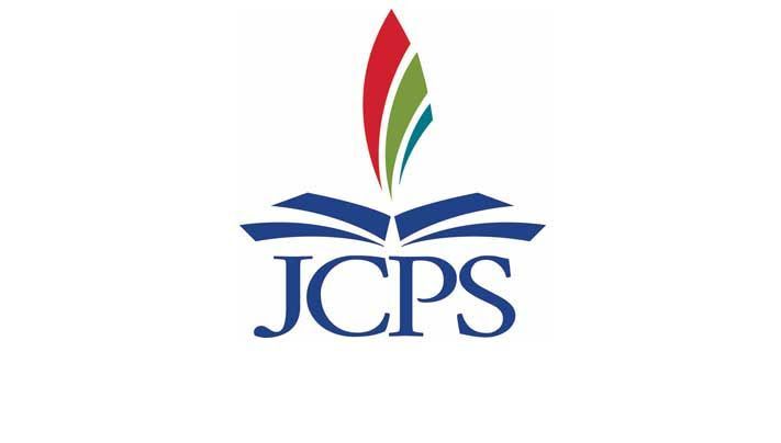 JCPS logo with blue initials and a red, green, and blue abstract flame above them