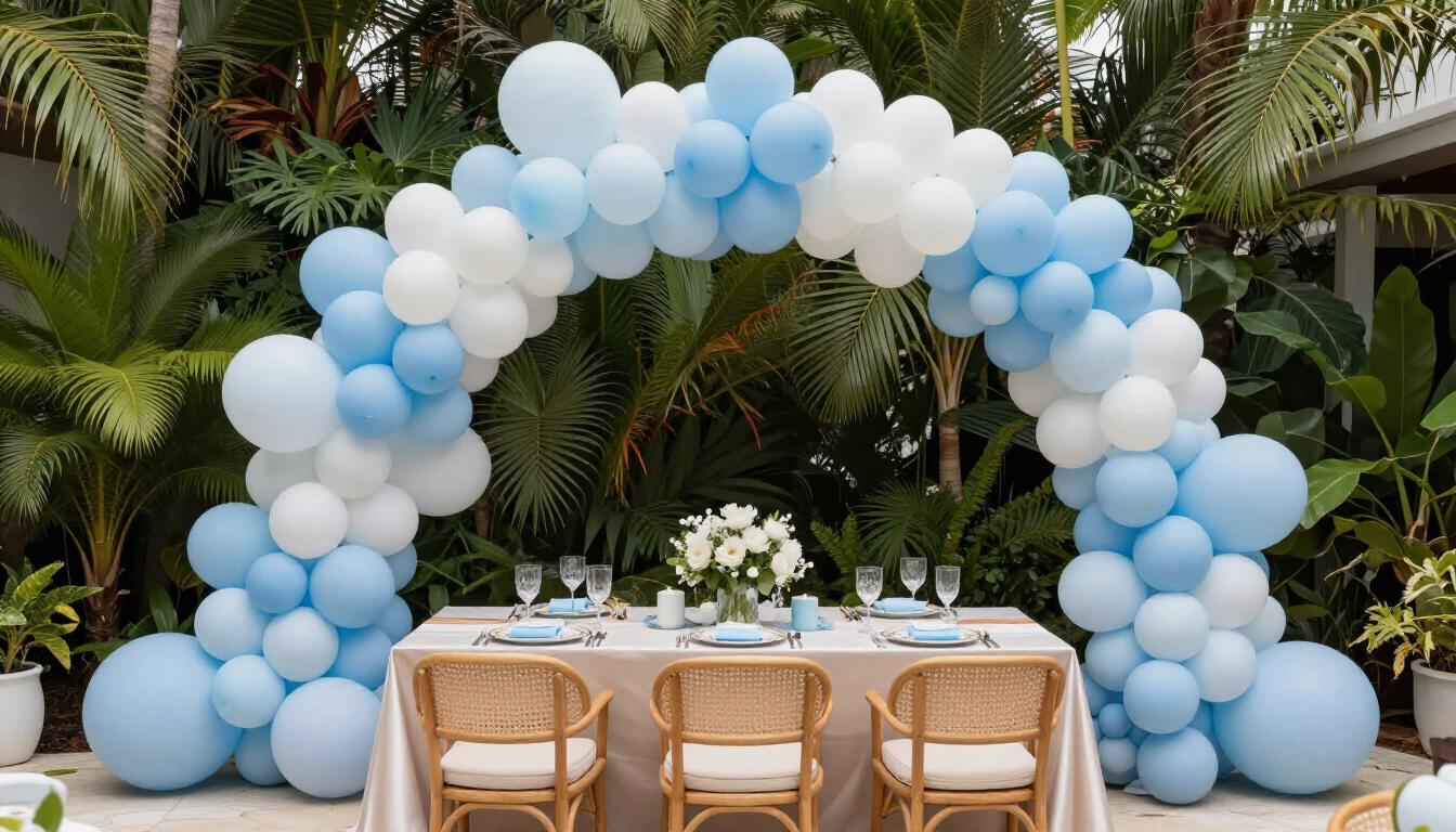 Stunning organic balloon garland for a baby shower in Coral Gables.