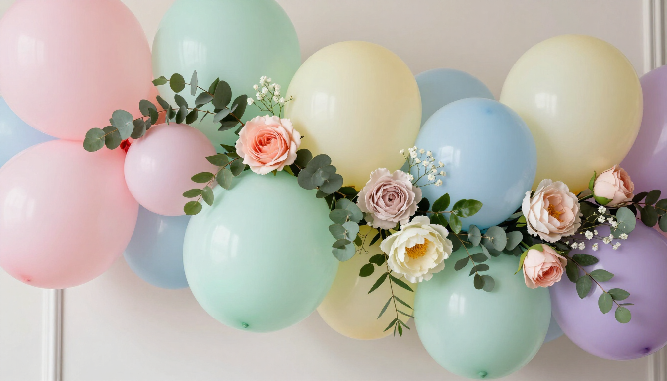 Organic balloon garland with floral accents