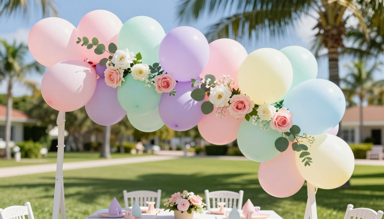 Beautiful baby shower balloon garland in Kendall Miami