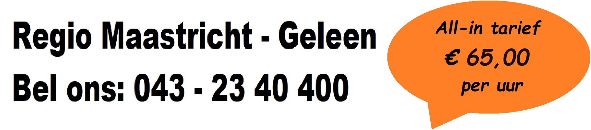 Service Taxi regio Geleen-Maastricht, all-in tarief van 65,00 per uur