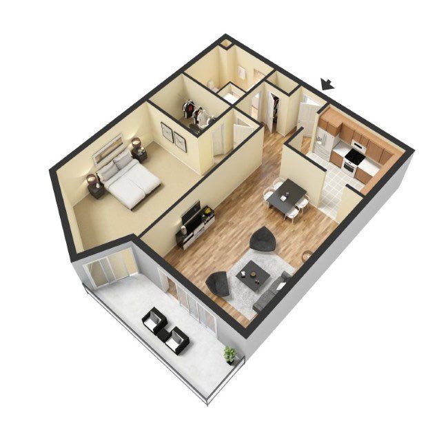 One bedroom deluxe floor plan