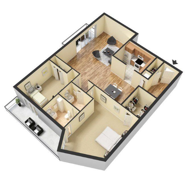 Three bedroom two bath floor plan