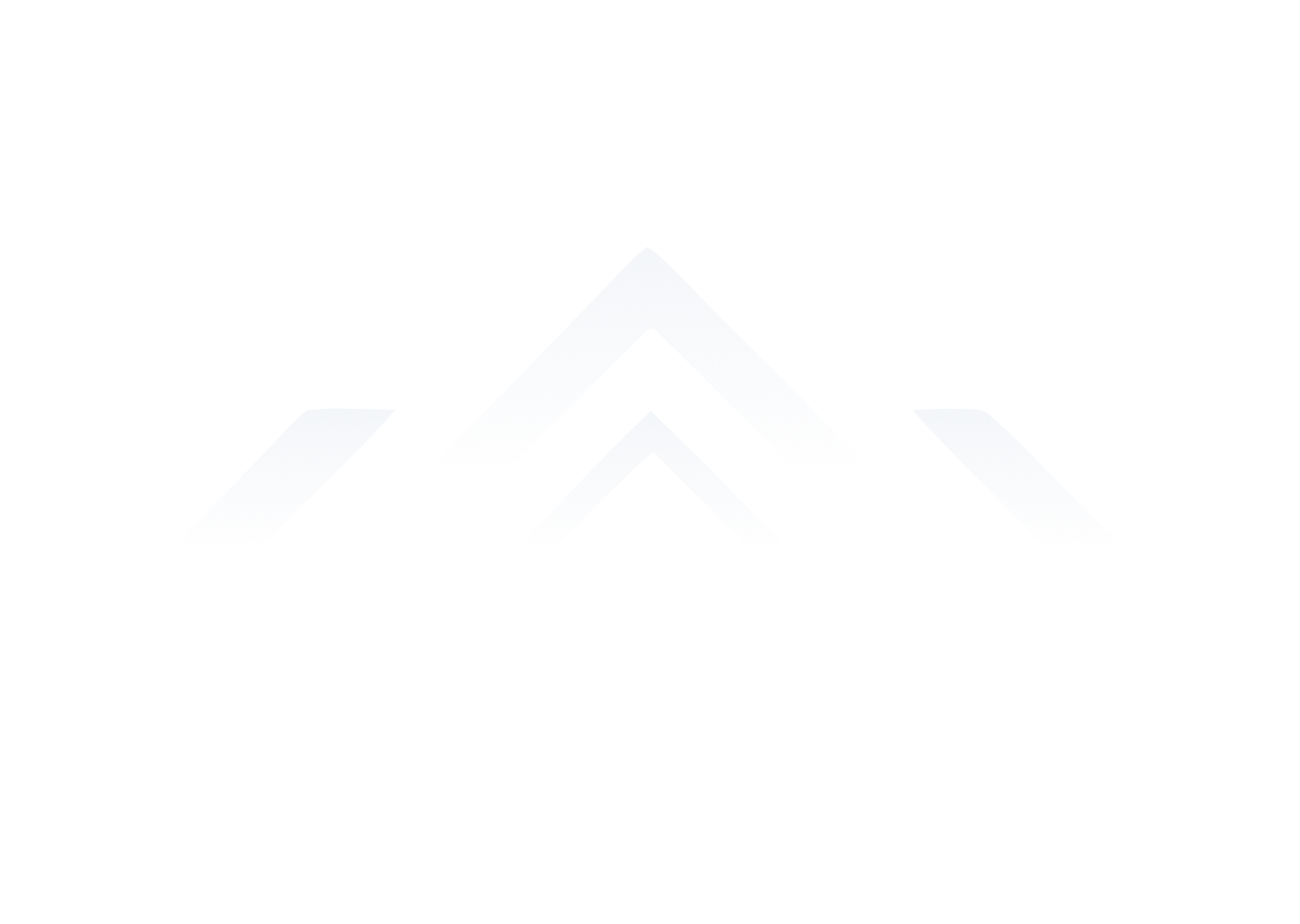 Logo géométrique blanc pâle sur fond blanc, évoquant des chevrons pointant vers le haut et des accents latéraux.