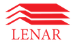 A red and white lenar logo on a white background