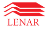 A red and white lenar logo on a white background