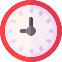A clock with a red rim and a white face