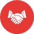 A white handshake icon in a red circle.