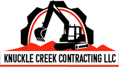 Knuckle Creek Contracting LLC logo with excavator silhouette in black, white, and red