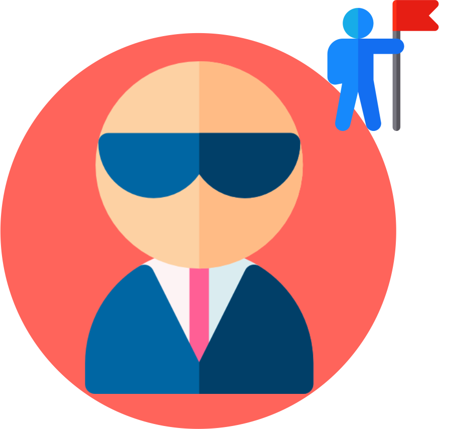 An icon of a man wearing sunglasses and holding a flag