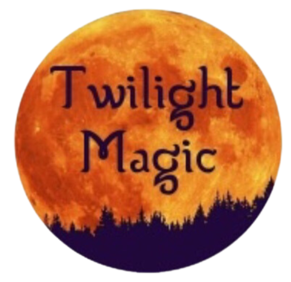 Twilight magic logo with a full moon in the background