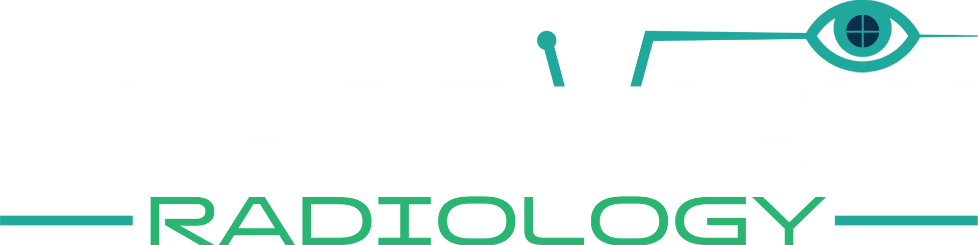 Teal radiology logo with stylized eye and medical cross icon