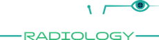 Teal radiology logo with stylized eye and medical cross icon