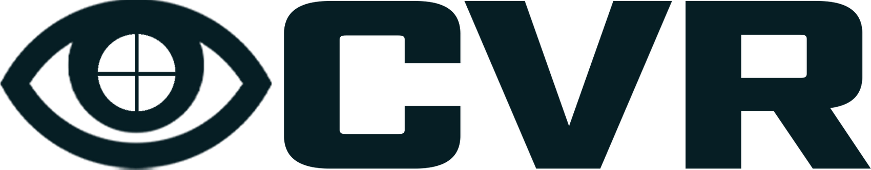 CVR logo in black, featuring an eye icon and bold letters on a white background