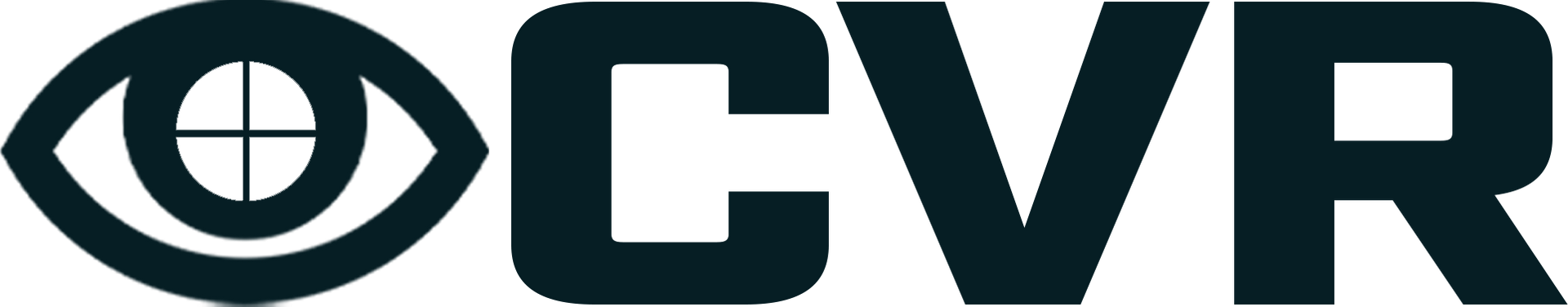 CVR logo in black, featuring an eye icon and bold letters on a white background