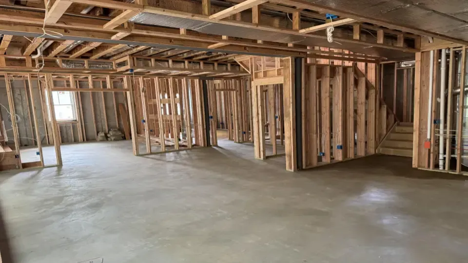 An energy-efficient custom home in the early phases of construction.