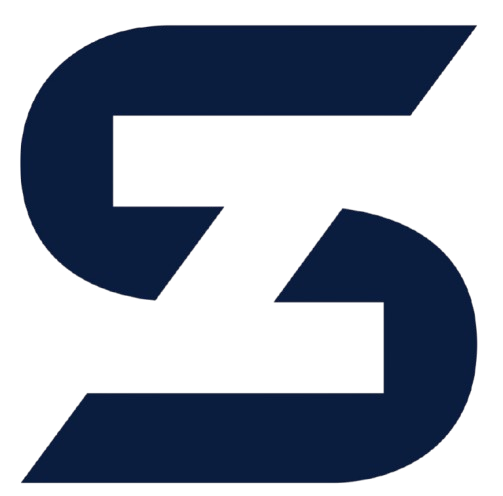 Navy blue stylized letter 