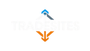 Tradesites logo with up and down arrows, in blue and orange, around the company name.