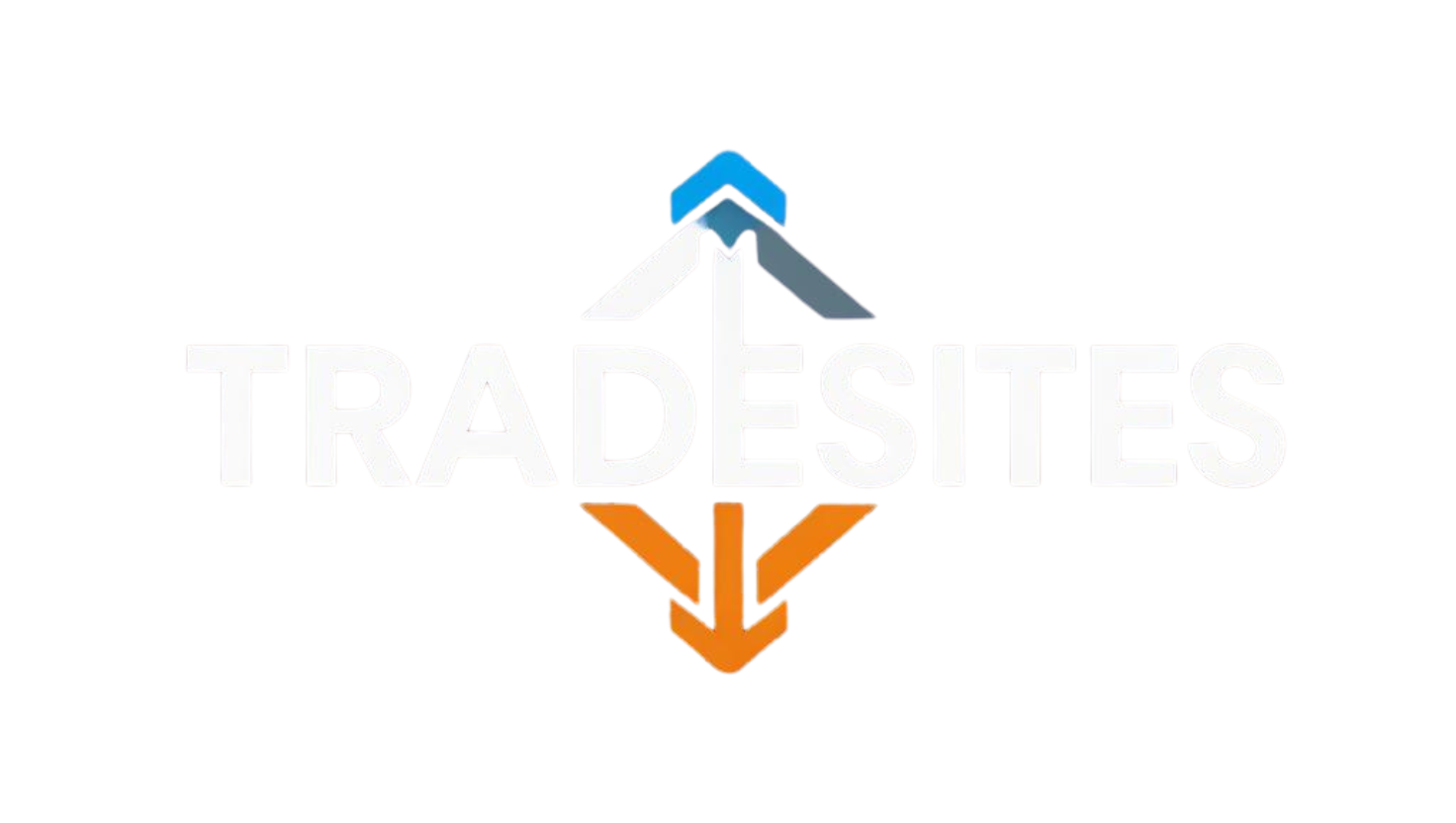 Logo for TradeSites: abstract arrow pointing up (blue) and down (orange) with the word