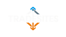 Tradesites logo: abstract upward and downward arrows in blue, gray, and orange above the company name.