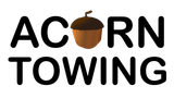 The logo for Acorn Towing with an acorn in the middle.