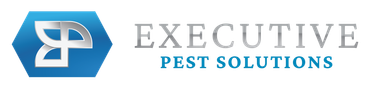 The logo for executive pest solutions is blue and silver