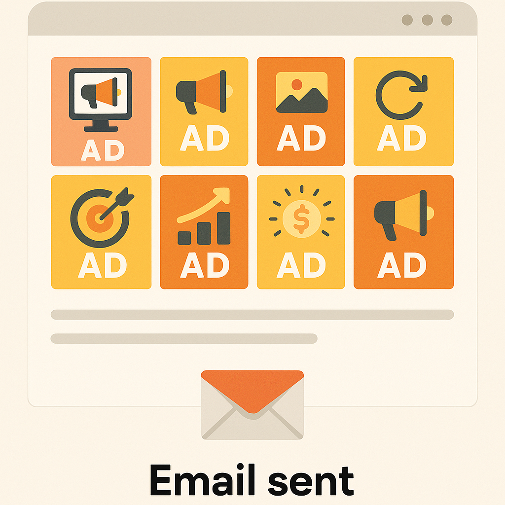 A computer screen with a bunch of icons on it and an envelope next to it.