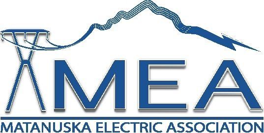 Logo of Matanuska Electric Association: blue text and mountain with electricity pylon.