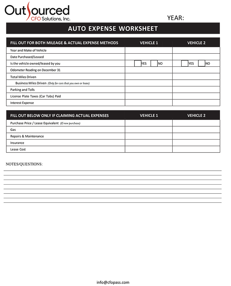 2024 Auto Expense Worksheet