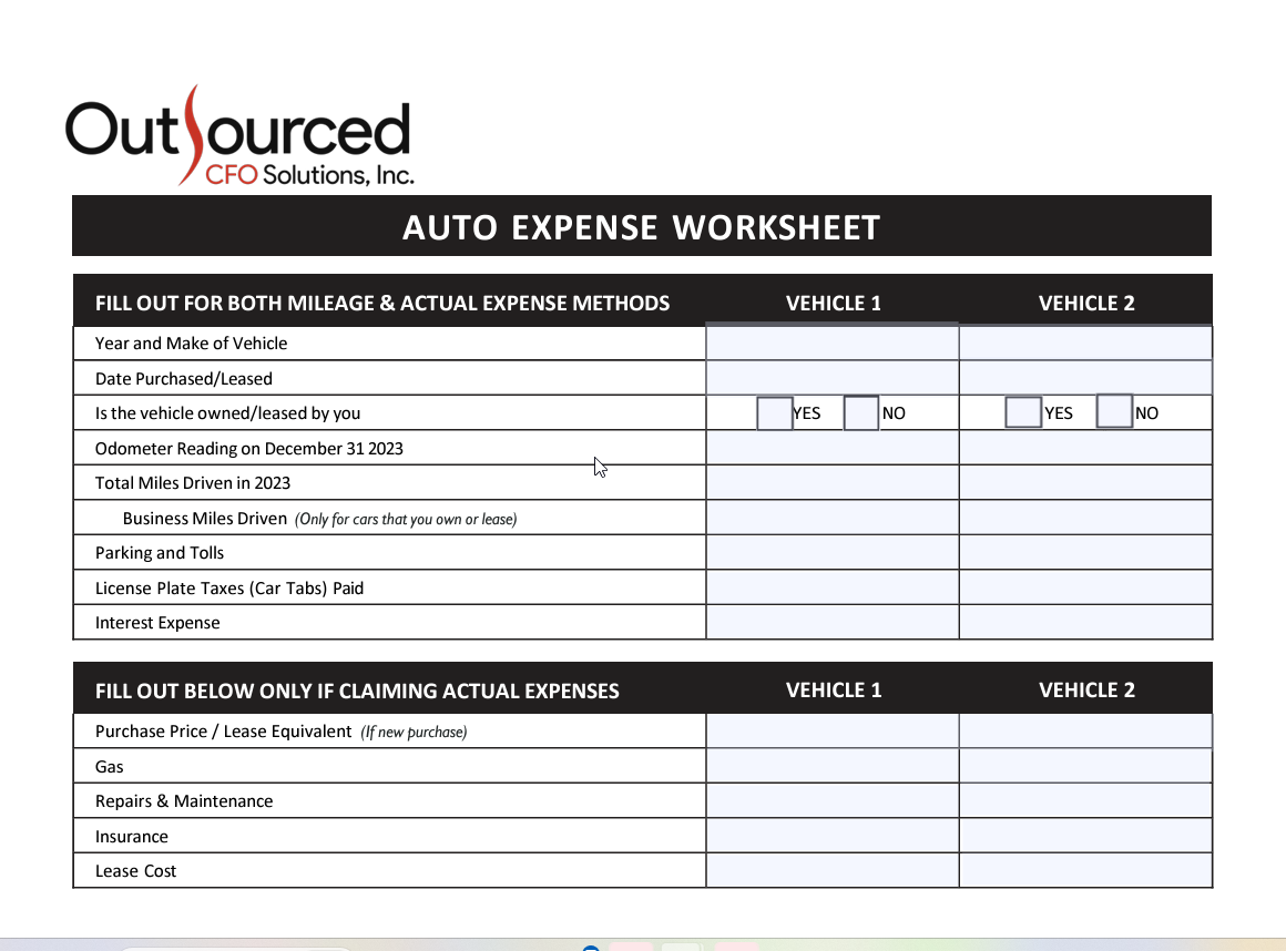 2023 Auto Expense Worksheet