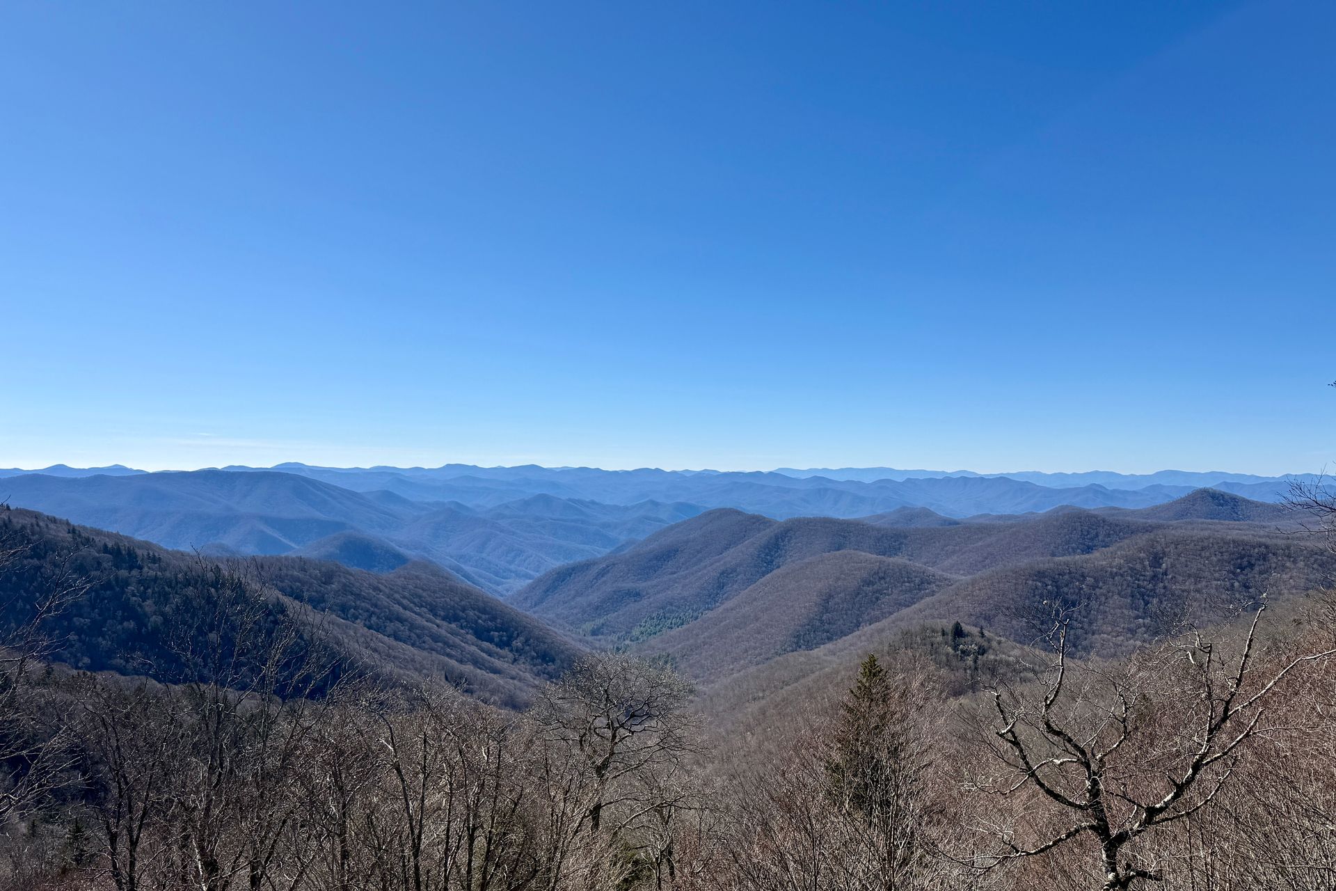 Blue Ridge Parkway overlook near Maggie Valley NC with scenic Smoky Mountain views