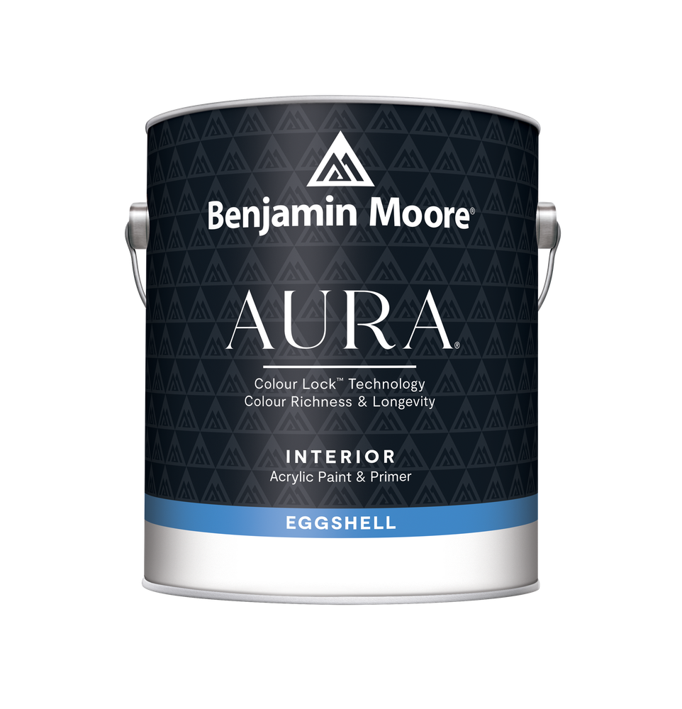 A can of benjamin moore aura interior acrylic paint and primer