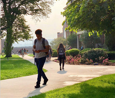 Student walking on campus