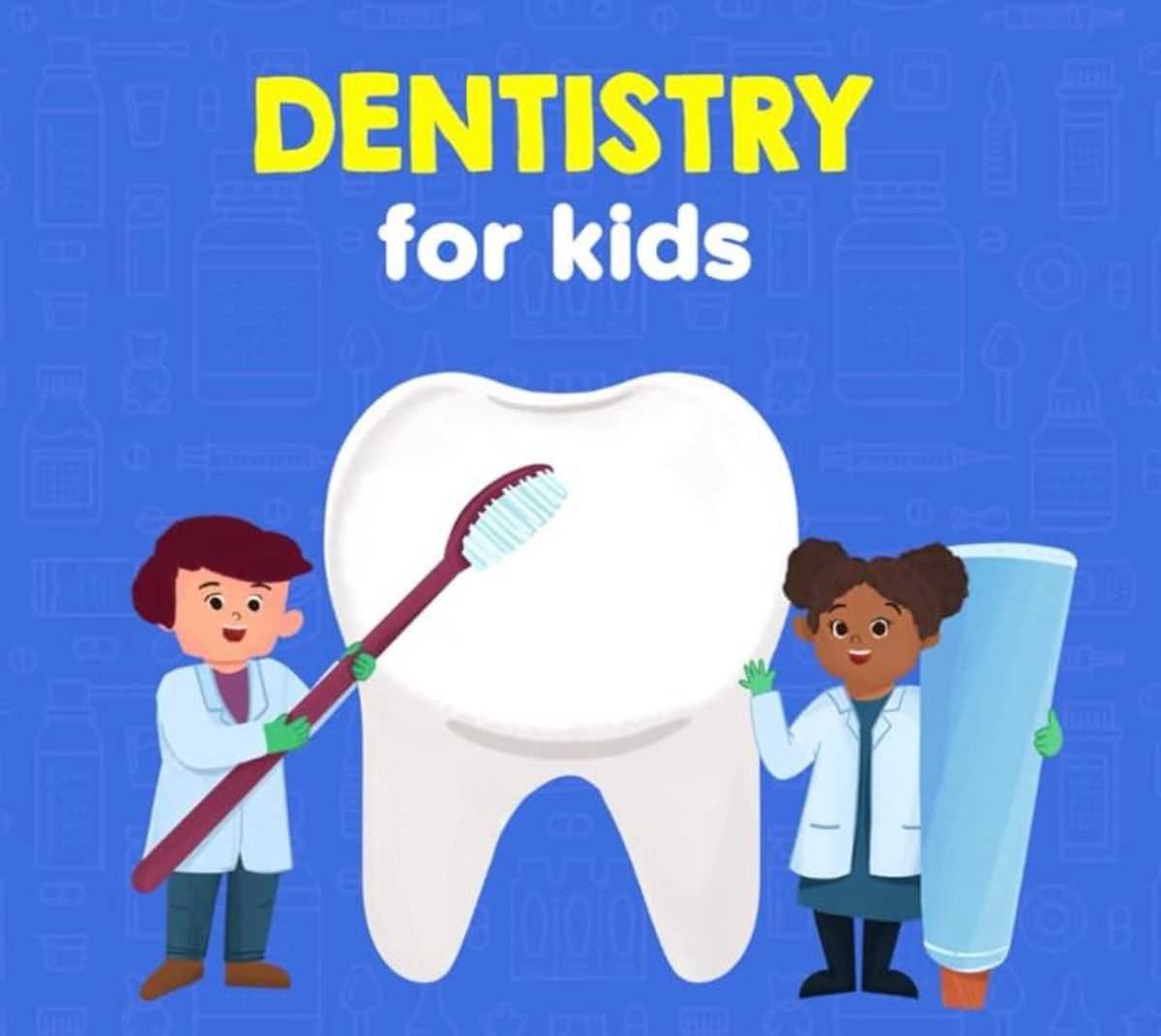 A poster for dentistry for kids shows two children brushing a tooth