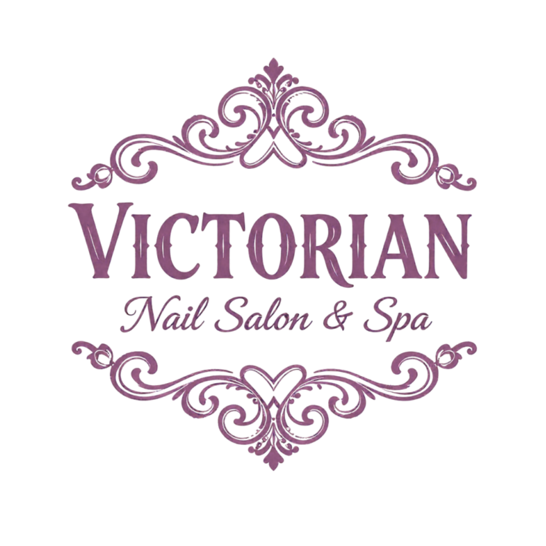 Victorian Nail Salon & Spa logo in mauve with ornate decorative flourishes