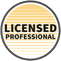 A yellow and black circle with the words `` licensed professional '' written inside of it.