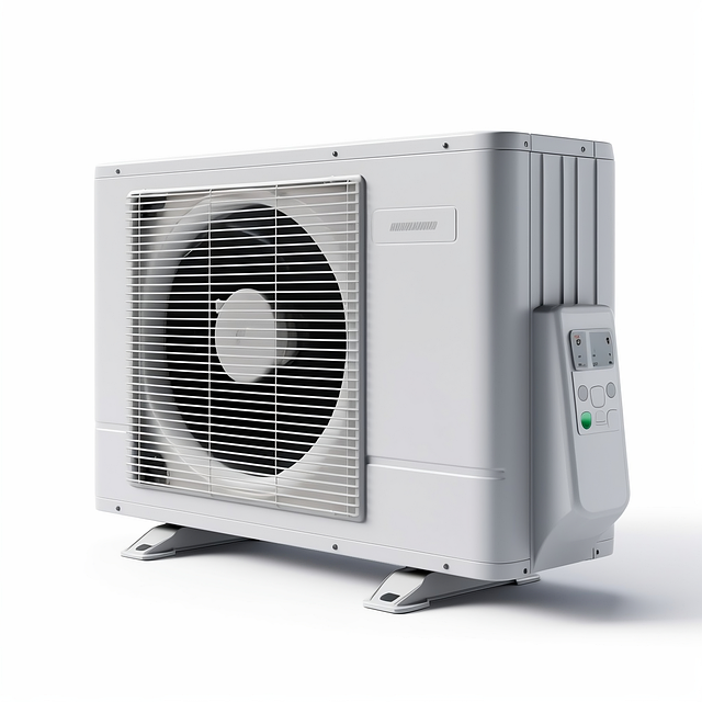 A white air conditioner is sitting on a white surface.