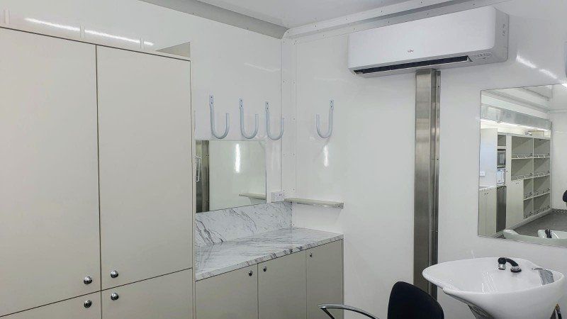 Washroom area inside a truck