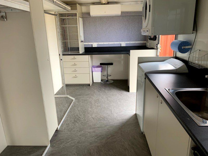 Inside view of costume trailer