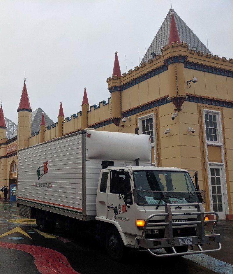 Unite truck front view on the road
